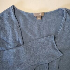 J.Jill Women's Blue Knit Cardigan Long Sleeve Open‎ Front Linen Blend Size L